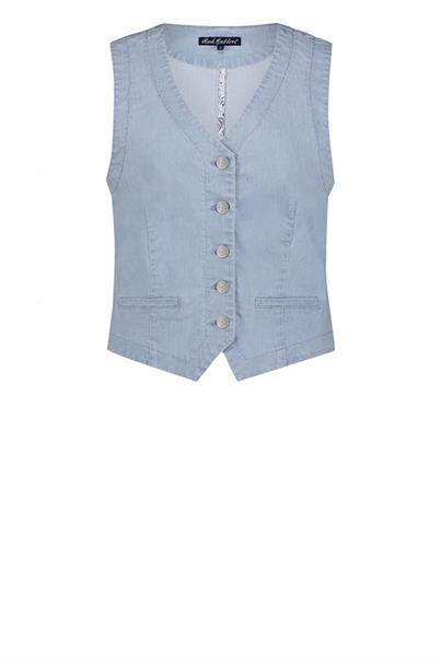Red Button Gilet Fancy Chambray