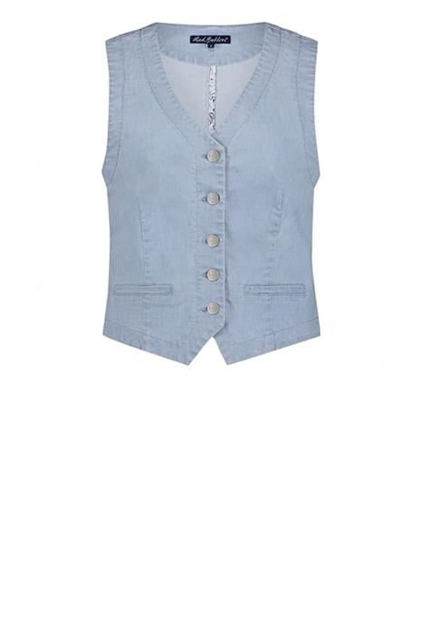 Red Button Gilet Fancy Chambray